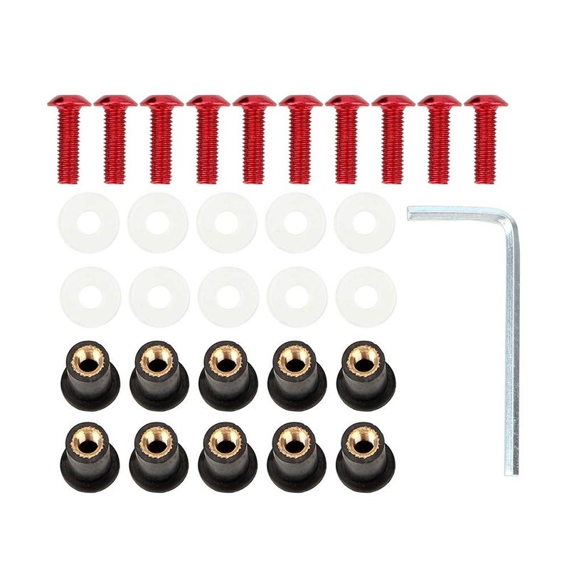 Coolboyer 10PCS M5x15mm Universal Motorcycle Windscreen Windshield CNC Bolts Screws Nut Fastener for Honda Suzuki Yamaha Kawasaki (Red) - Image 1